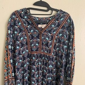 XL Loft Long Sleeve Floral Orange and Blue Shirt